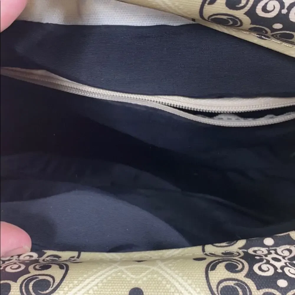 Petunia Pickle Bottom Tan & Black  Print Front Flap Diaper Bag